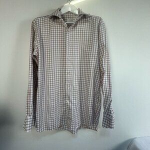 Ermenegildo Zegna Mens Checked Long Sleeve Button-Up Shirt 43/17 Beige & White